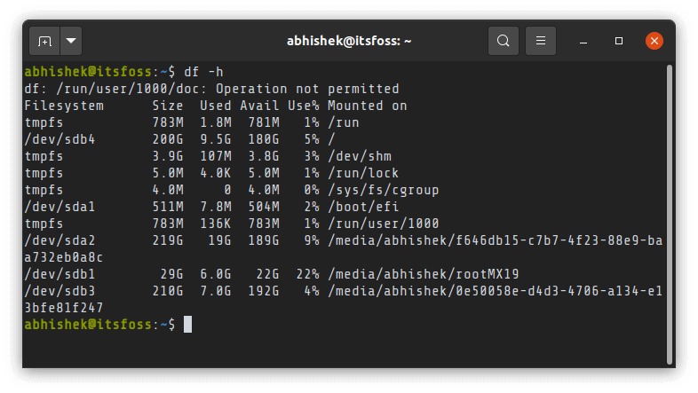 linux disk capacity