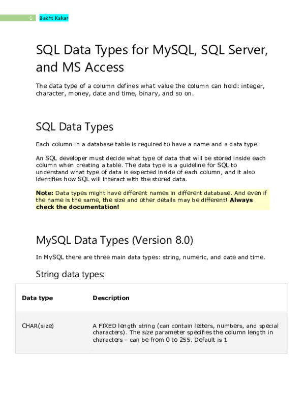 mysql object types