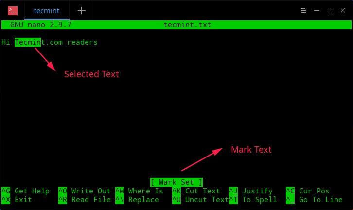 nano editing commands