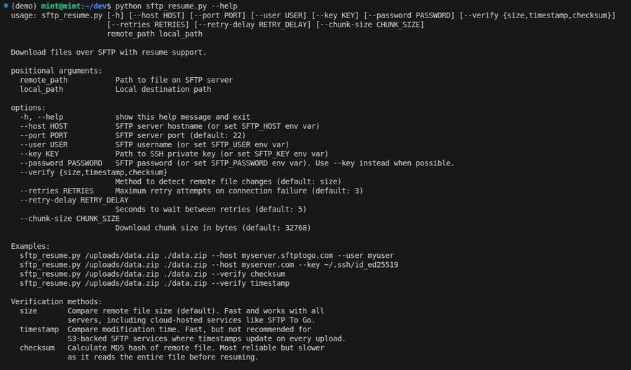 sftp resume commands