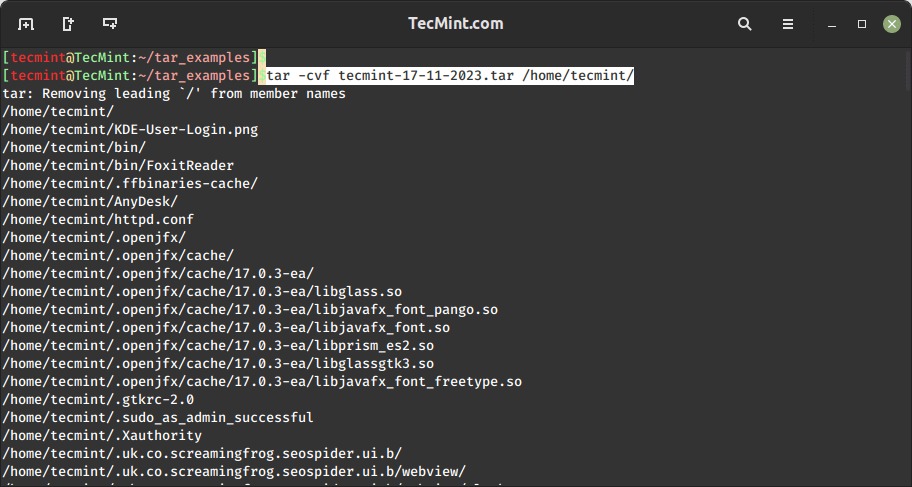 tar directory archive