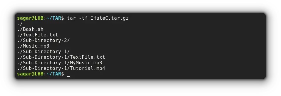 tar member listing